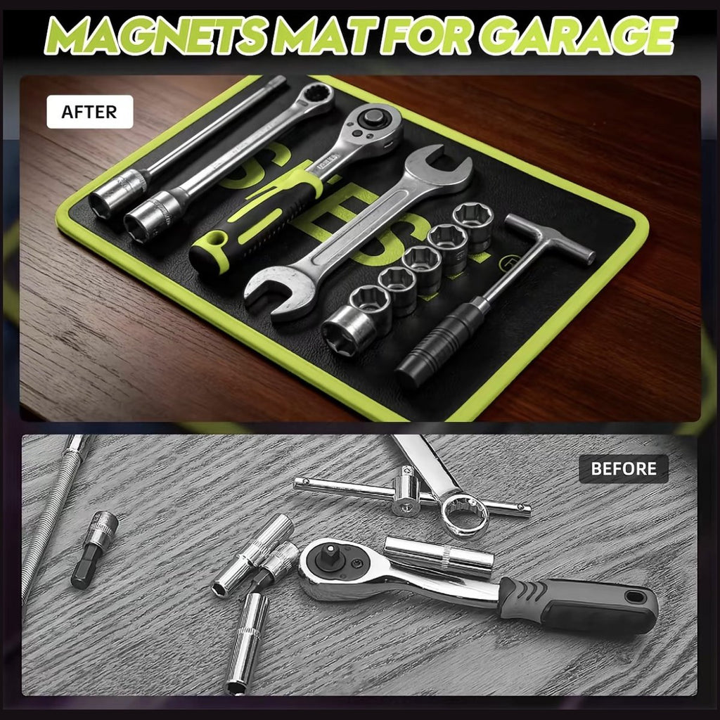 Flexible magnetic tool mat size reference