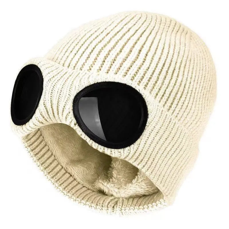 Unisex Solid Color Goggle Lens Design Beanie Hat - Casual Soft Comfortable Beanie for Fall & Winter, Fashion Accessories for Both Men & Women, Machine Washable Style Trendy SpringStatements Headwear tiktokshopspringglowup
