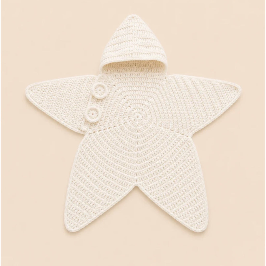 Hand-Crocheted Starfish Baby Onesie, Cozy Hooded Star Baby Dress for Photos