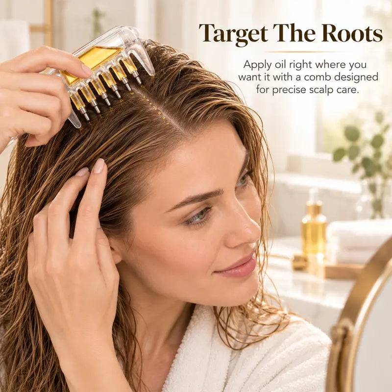 Refillable Scalp Oil Applicator Comb, Hair Root Massage Comb with Metal Tips, No-Mess Liquid Applicator Brush for Hair Care, No Serum Included