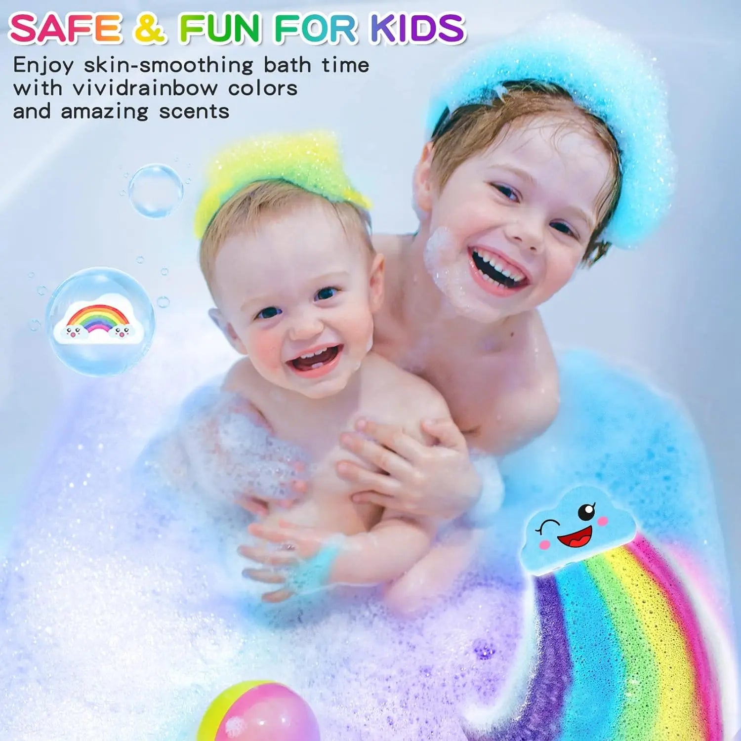 Rainbow Bath Bombs for Kids, Handmade 4 Pcs Kid Bath Bombs Gift Set