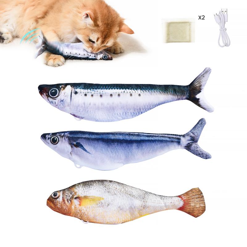 Interactive Tap-Activated Flapping Cat Toys - 3 Realistic Motion Sensor Fish with Catnip