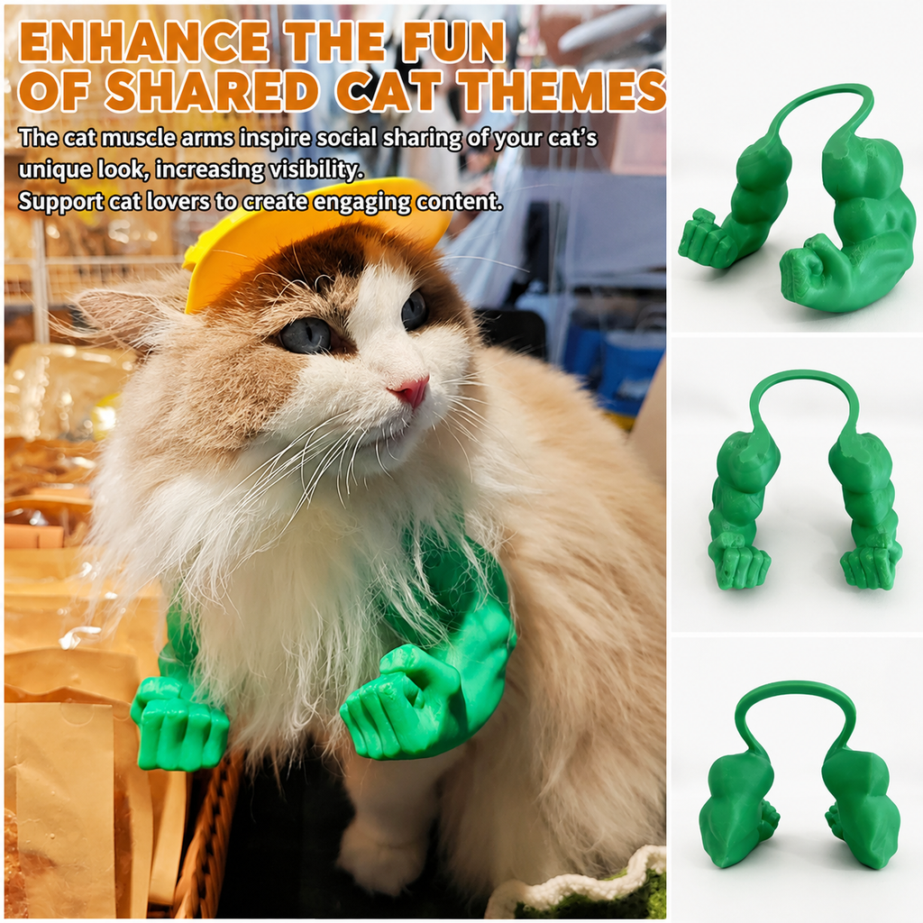 Muscle Cat Neck and Arm Accessory, 3D Printed Creative Giant Arms, Funny Cat Strong Arm Costume, Cat Muscle Arm Pet Cosplay Accessory, Easy to Put On and Take Off, for Halloween, Birthday Parties, Photo Shoots, Pet Prop Hanging Arms