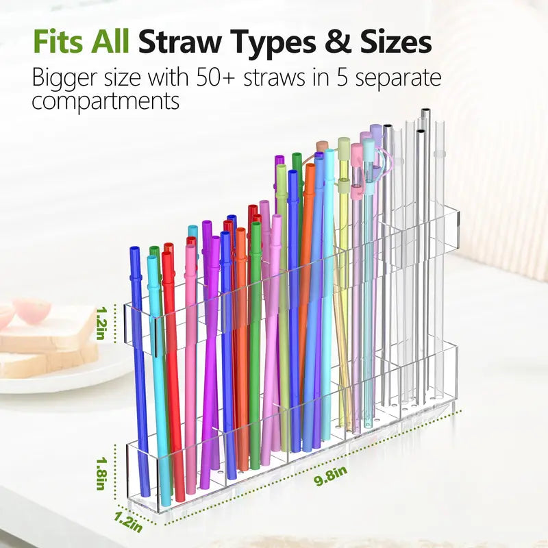 Transparent Acrylic Straw Organizer – Adjustable Large Holder with 60% Stronger Adhesive, BPA-Free Cabinet Door Storage for All Straw Types & Sizes