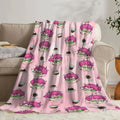 Pink-Haired Cartoon Character & Dessert Print Flannel Blanket – Soft Cozy Throw for Bed, Sofa & Gifts
