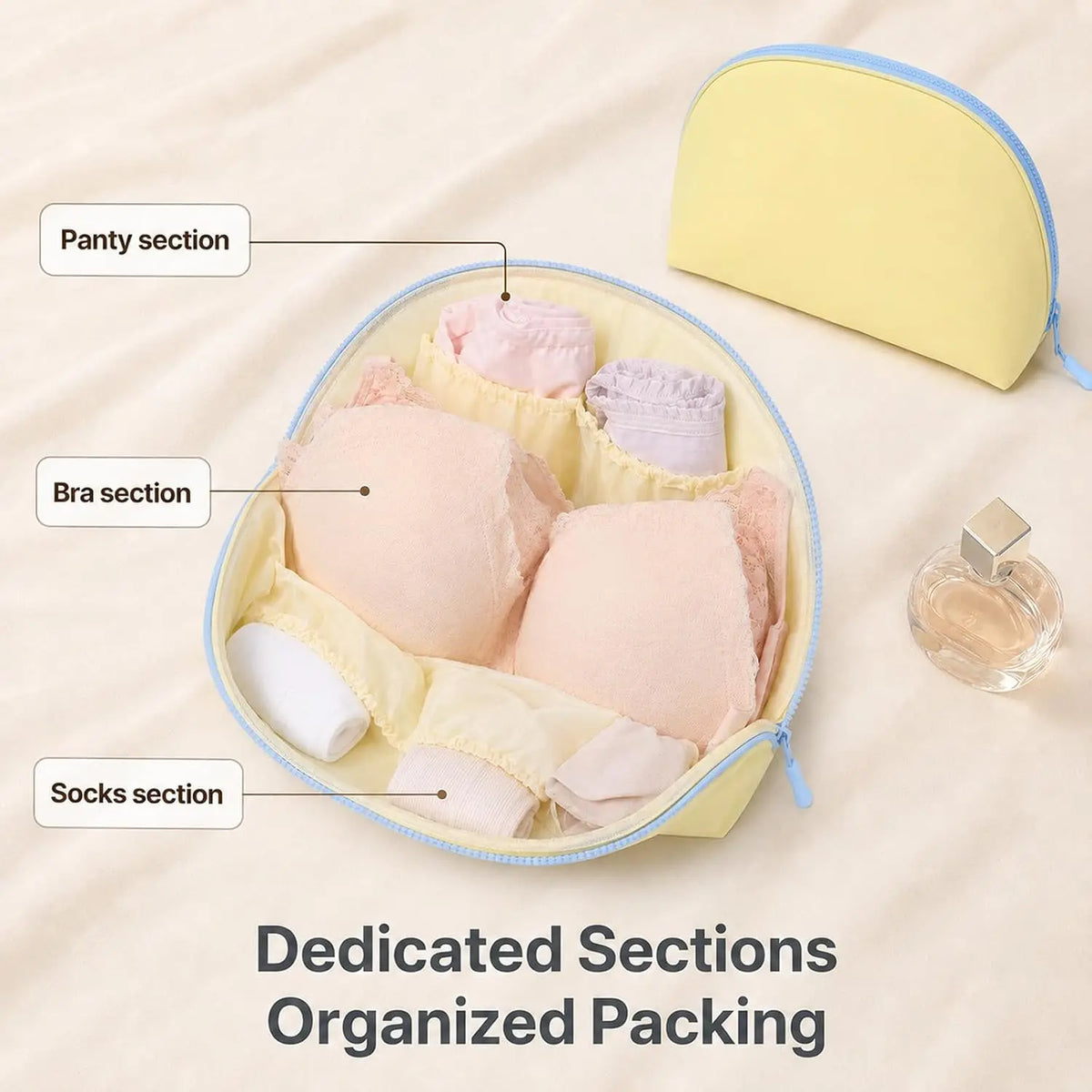 3-in-1 Travel Lingerie Organizer Bag, Shell-Shaped Bra Panties & Socks Storage Pouch, Water-Resistant Portable Underwear Case for Trips & Travel