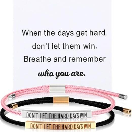 Don't Let The Hard Days Win Bracelet for Women Men Handmade Adjustable Cord Bracelet, Motivational Gift BraceletDaughter/Sister/Friend/Teen Jewelry Gift
