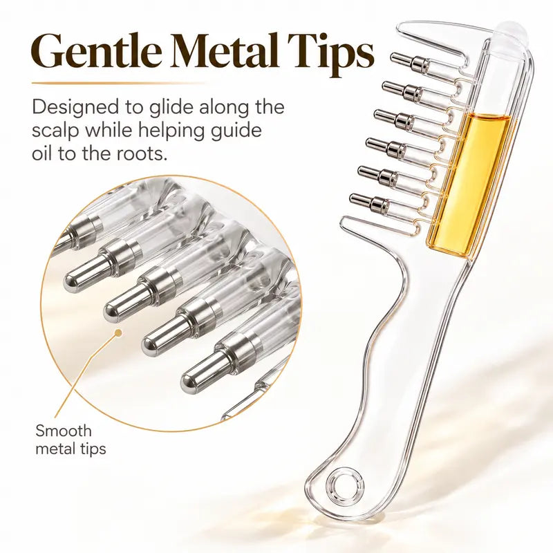 Refillable Scalp Oil Applicator Comb, Hair Root Massage Comb with Metal Tips, No-Mess Liquid Applicator Brush for Hair Care, No Serum Included