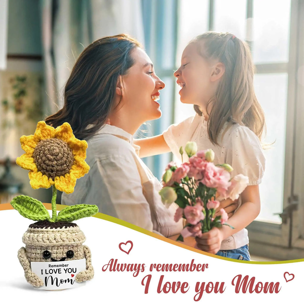 "I Love You Mom" Handmade Crochet Sunflower Gift