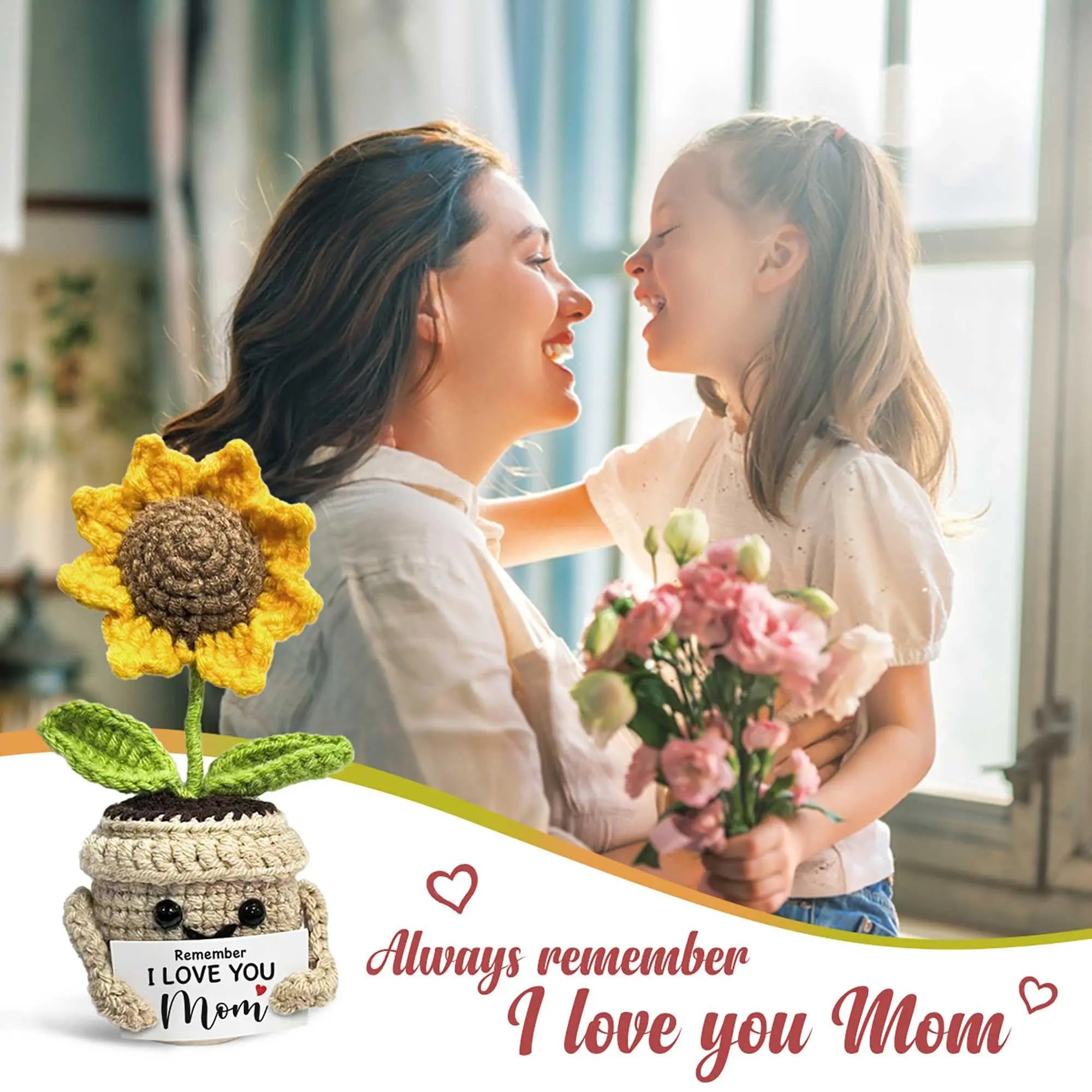 "I Love You Mom" Handmade Crochet Sunflower Gift