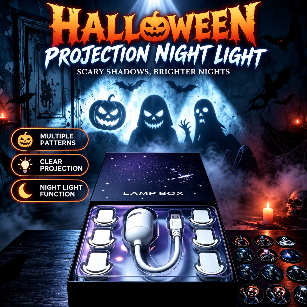 Halloween 2-in-1 Projection Night Light, 360° Adjustable USB Projector Lamp with Interchangeable Spooky Films, Touch Control for Bedroom, Party, Hallway & Parked Car Decor