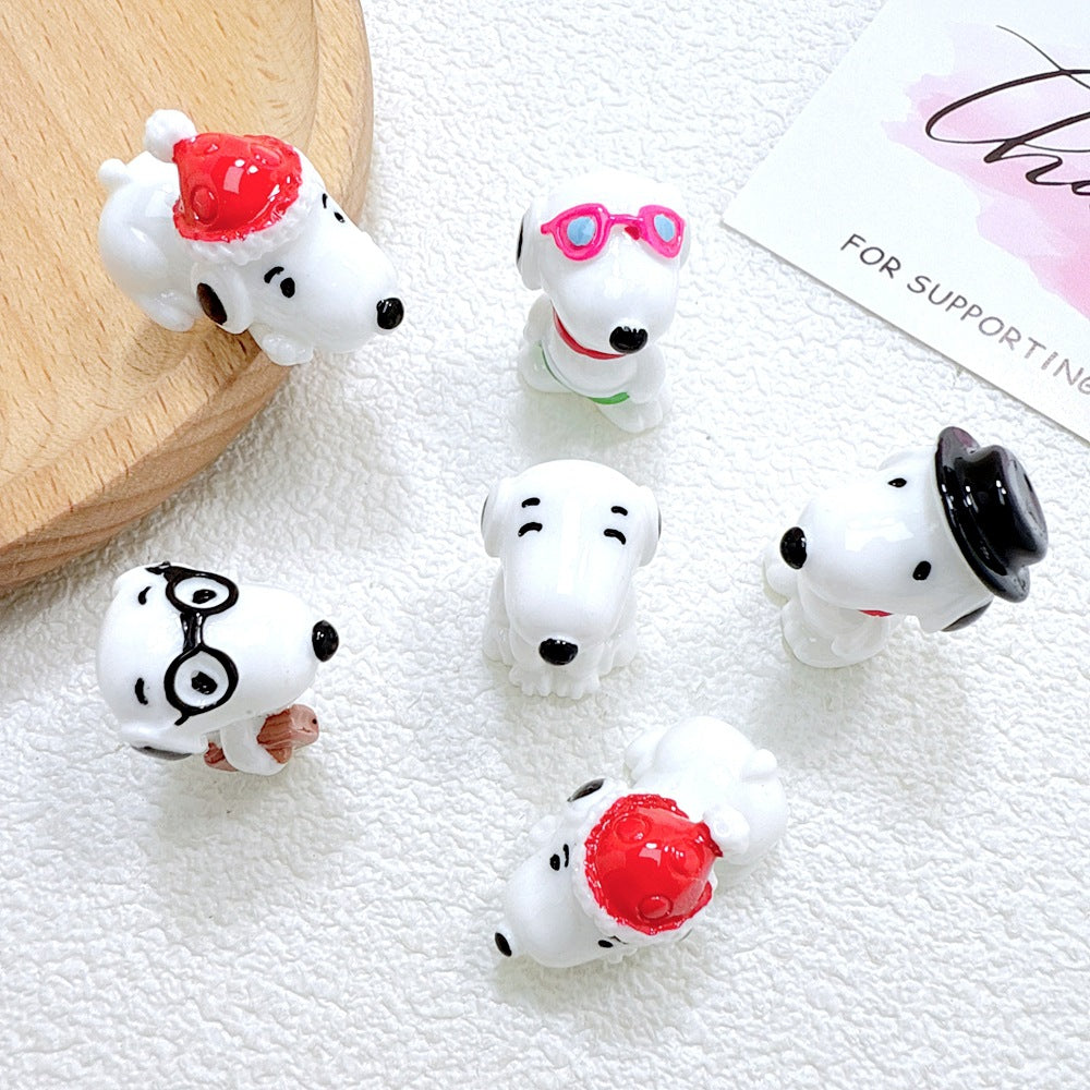 Mini Cartoon Dog Resin Figurines – 5-Piece DIY Craft Embellishment Set