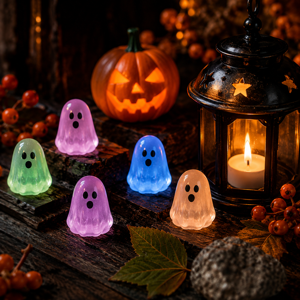 Random Glow-in-the-Dark Mini Ghost Figurines, Cute Halloween Resin Decorations for DIY Crafts & Micro Landscapes, 20/50PCS