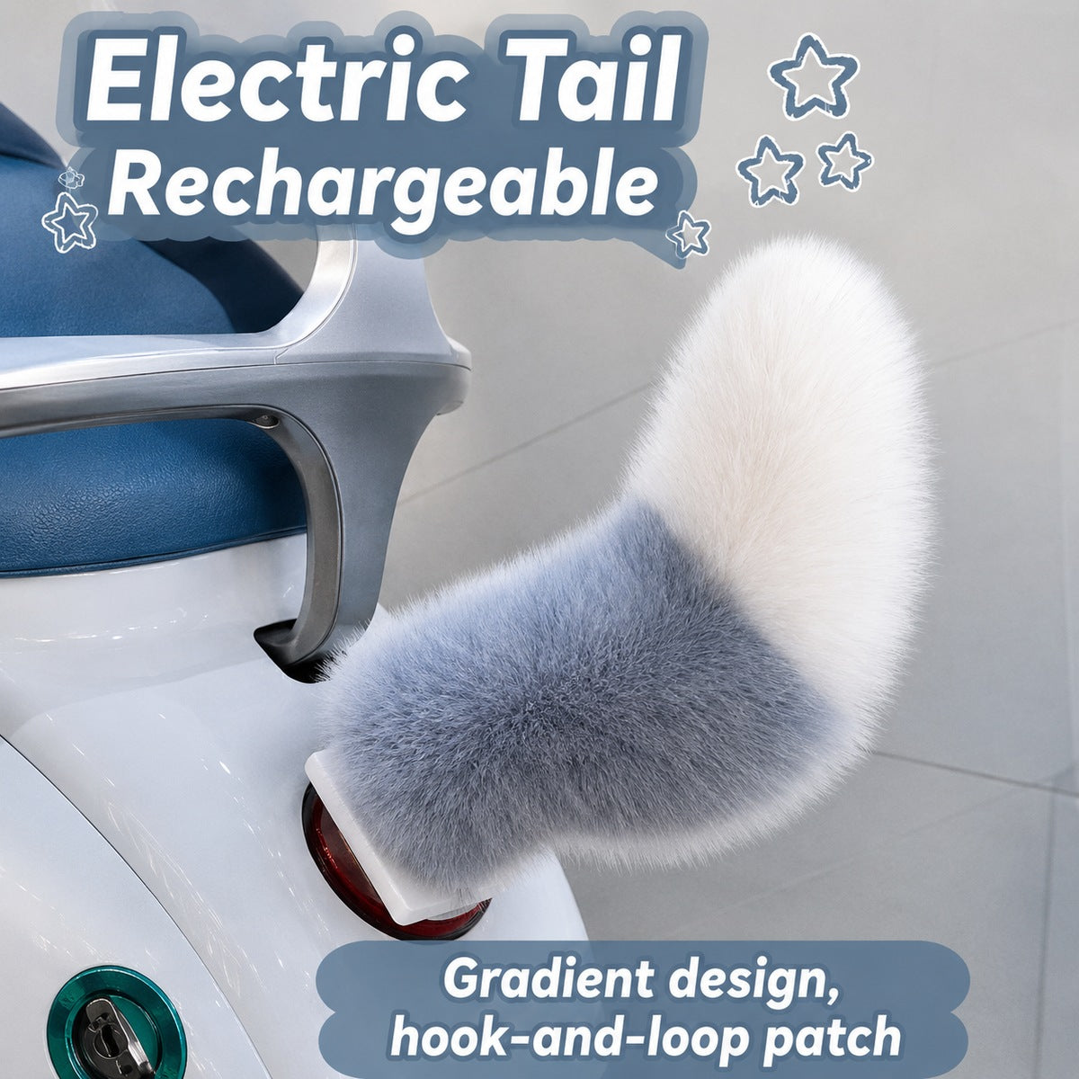 Gray and white rechargeable fluffy tail color option