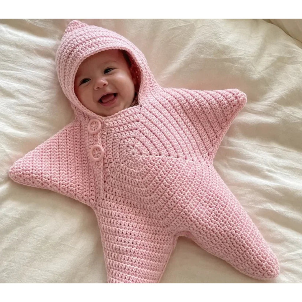 Hand-Crocheted Starfish Baby Onesie, Cozy Hooded Star Baby Dress for Photos