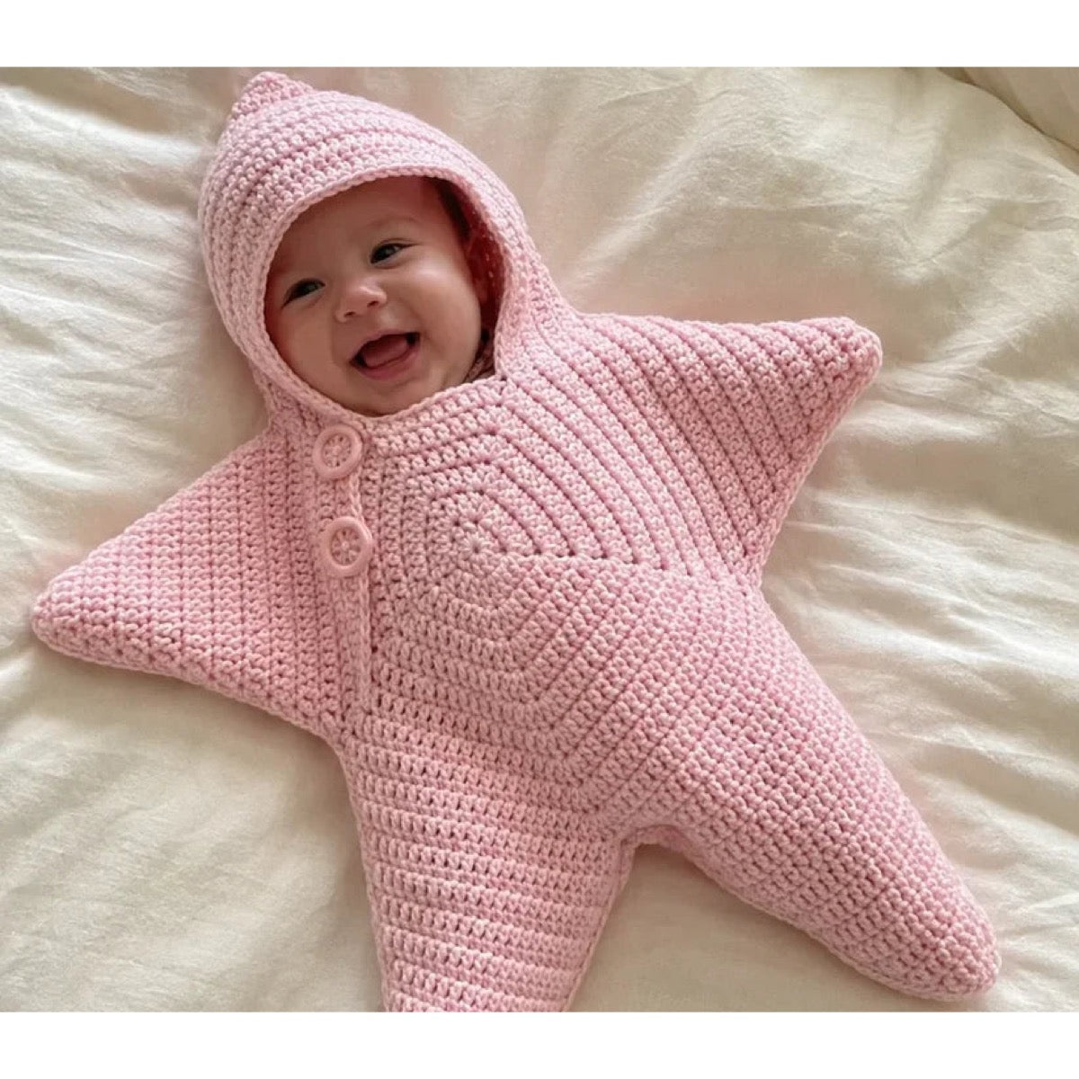 Hand-Crocheted Starfish Baby Onesie, Cozy Hooded Star Baby Dress for Photos