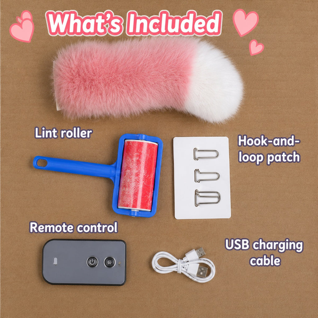 Included accessories shown with rechargeable fluffy tail