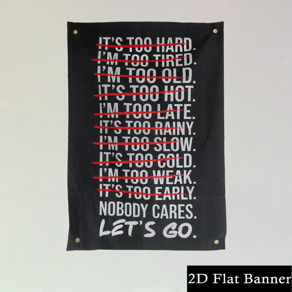 【Black Friday】Nobody Cares Let's Go Gym Motivation, Bold Black, White & Red Typography Design, 2D Single-Sided Polyester Flag with 4 Metal Grommets, Wall Decor Flag for Home Gym, Fitness Room & Dorm Wall
