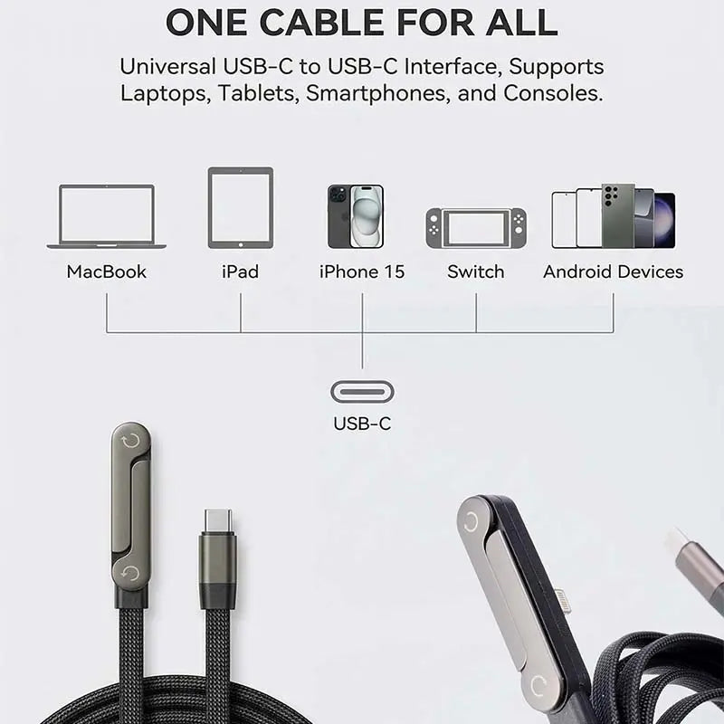 2-in-1 Fast Charging Cable with Hidden Phone Stand, Up to 240W Fast Charging, Foldable Adjustable Stand for Gaming, Office & Travel