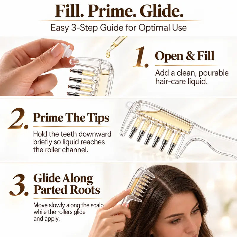 Refillable Scalp Oil Applicator Comb, Hair Root Massage Comb with Metal Tips, No-Mess Liquid Applicator Brush for Hair Care, No Serum Included
