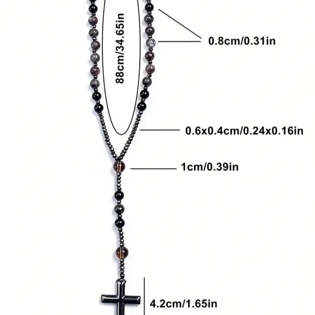 Collier croix Eclat Mystique en obsidienne et yooperlite réactive aux UV