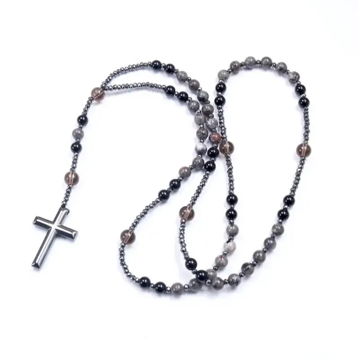 Collier croix Eclat Mystique en obsidienne et yooperlite réactive aux UV