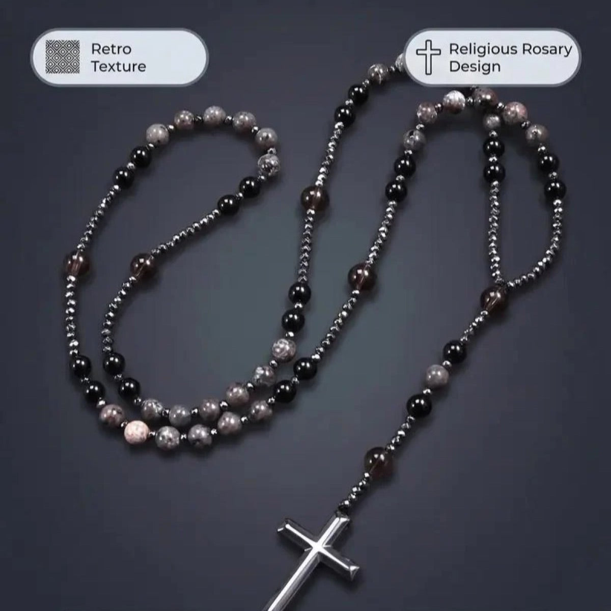 Collier croix Eclat Mystique en obsidienne et yooperlite réactive aux UV
