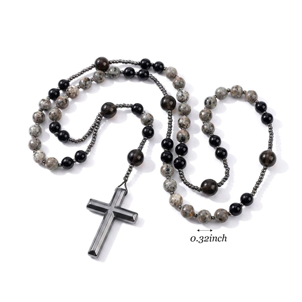 Collier croix Eclat Mystique en obsidienne et yooperlite réactive aux UV