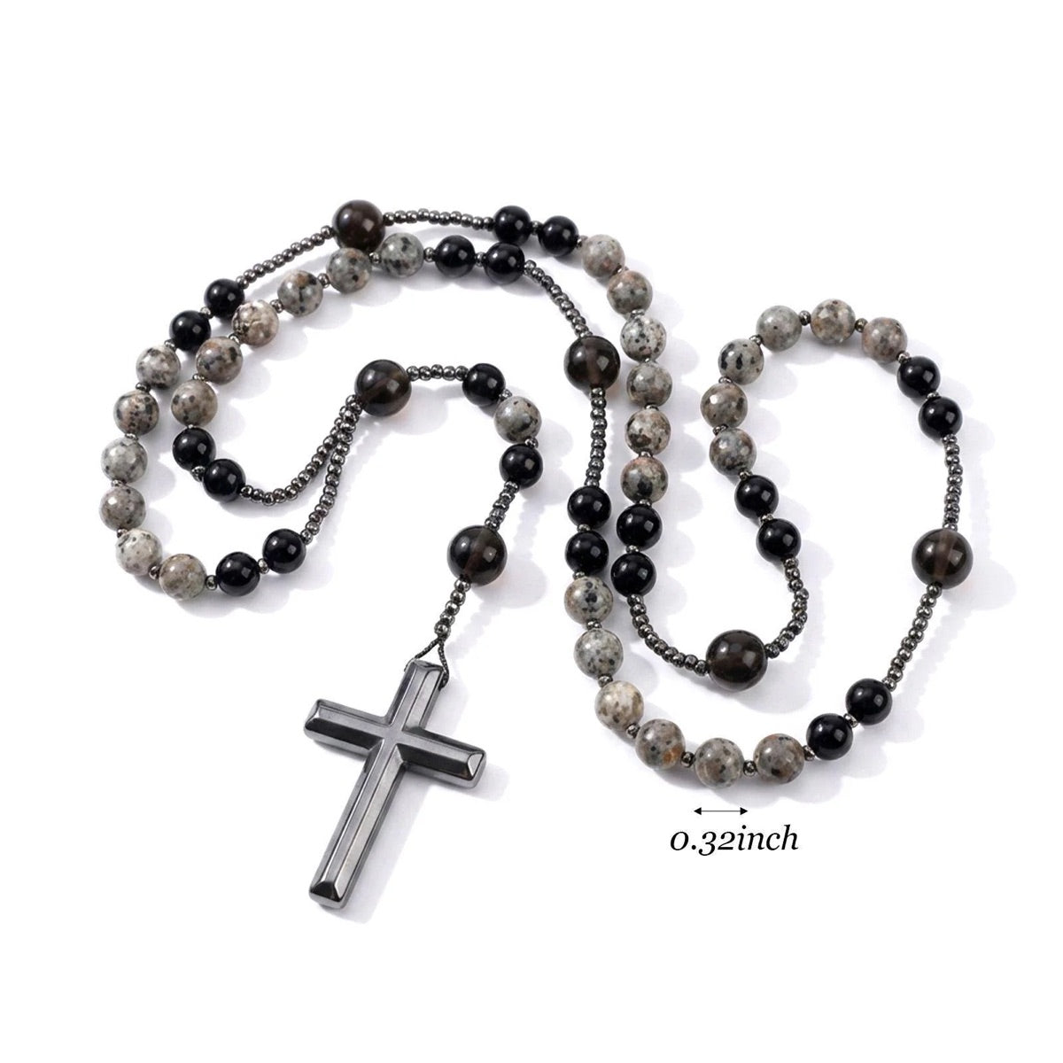 Collier croix Eclat Mystique en obsidienne et yooperlite réactive aux UV