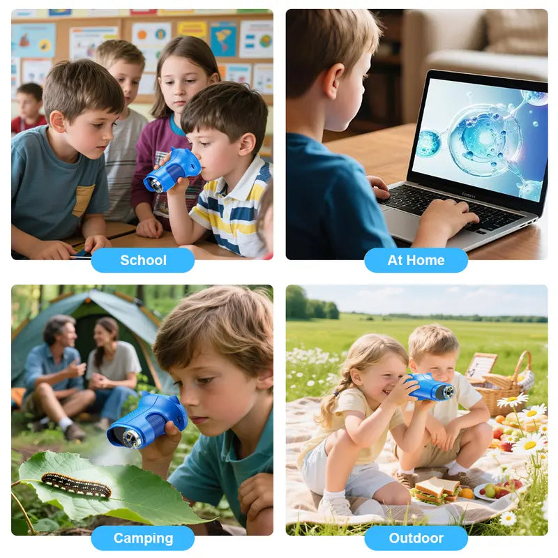 [2027 Upgraded] Kids Digital Microscope with 2.4” 4K Screen, Built-In Photo & Video Camera, 200X–1000X Magnification & 100M Telescope, STEM Educational Gift for Kids Ages 3–12