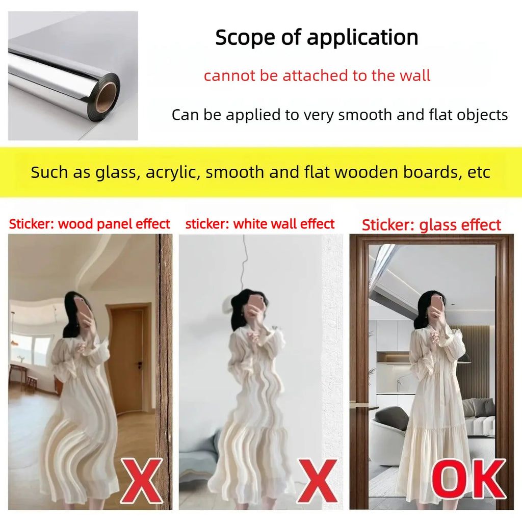 Self-adhesive mirror sticker with backing tape, 20 × 40 inch