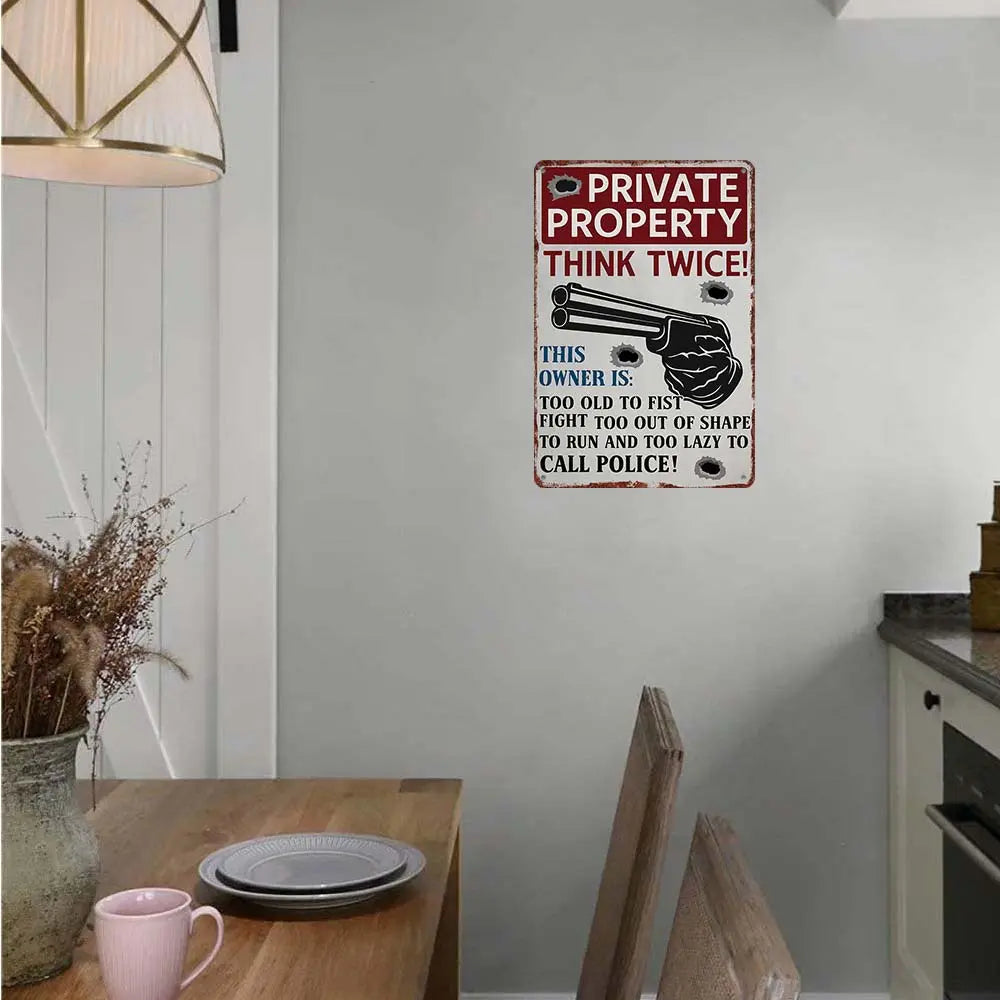 "Private Property - Think Twice" Funny Metal Sign - 12x8 Aluminum Home Safety Decor