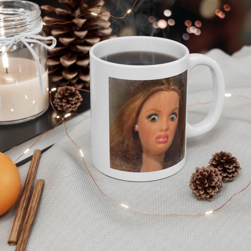 Funny Disgusted Barbie Face Mug – Hilarious Coffee Cup Gift for Mom, Dad, Coworker or Friend