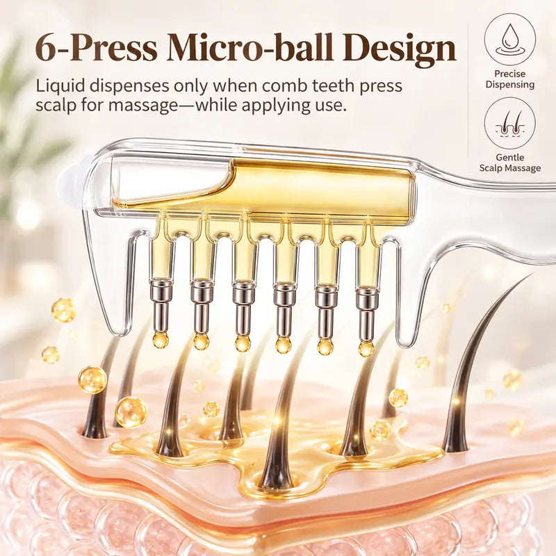 Refillable Scalp Oil Applicator Comb, Hair Root Massage Comb with Metal Tips, No-Mess Liquid Applicator Brush for Hair Care, No Serum Included