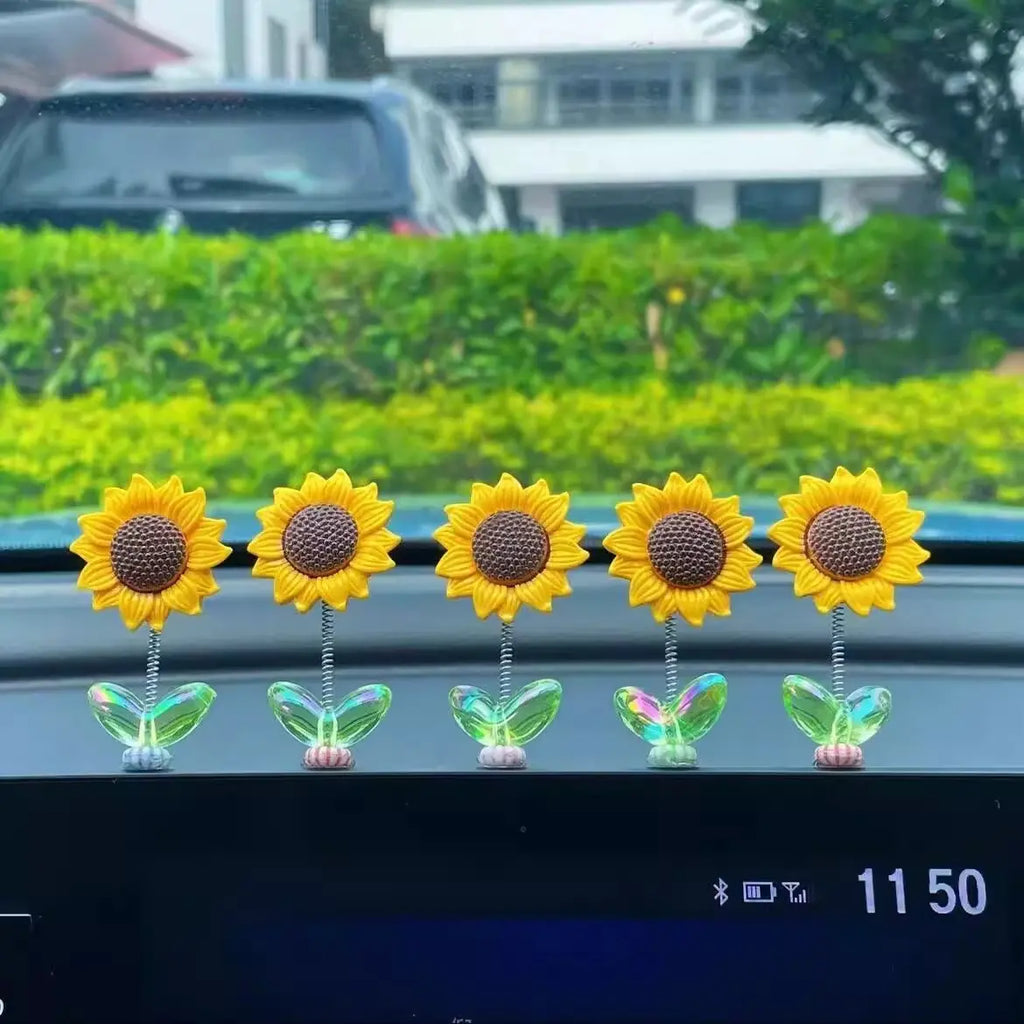 JOYTUTUS 5-Piece Sunflower Car Dashboard Shaking Head Ornaments