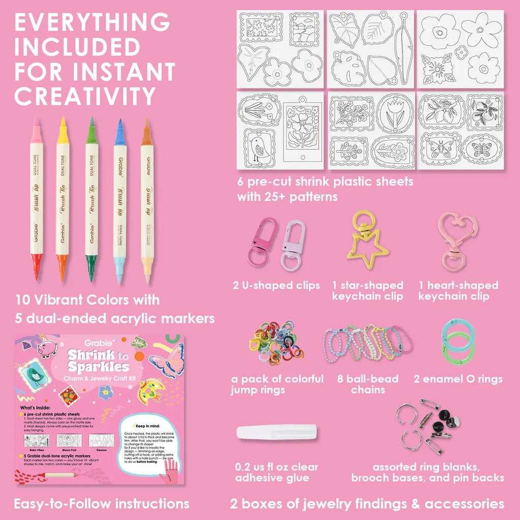 Grabie Shrink to Sparkles Craft Kit, Shrinky Dinks, Retro Style, Vintage Style