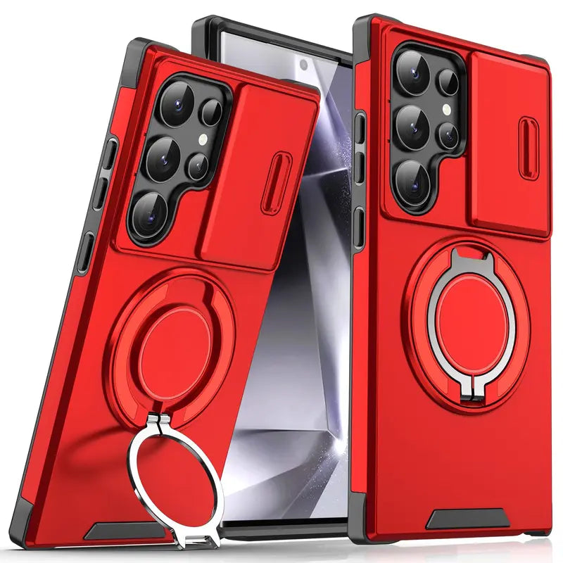 OREKROY Shockproof Magnetic Case with Slide Camera Lens Protector For Samsung Galaxy