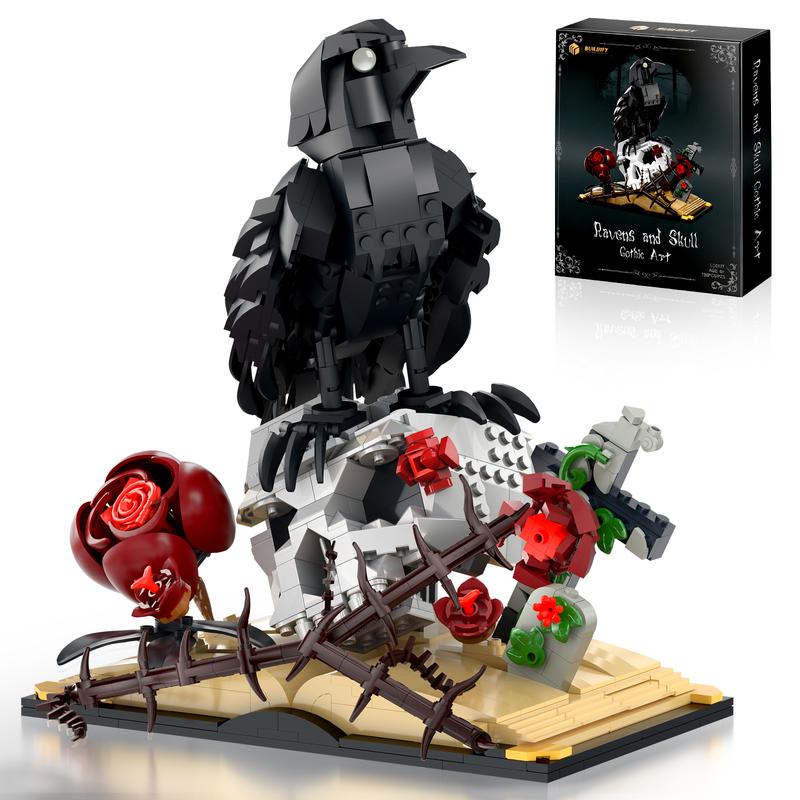 BUILDIFY Gothic Raven & Skull Art Building Set 758 PCS with Crow Skulls Roses & Books Dark Botanical Art Block Kit Compatible with Lego Perfect Gift for Gothic Fans & Brick Collectors