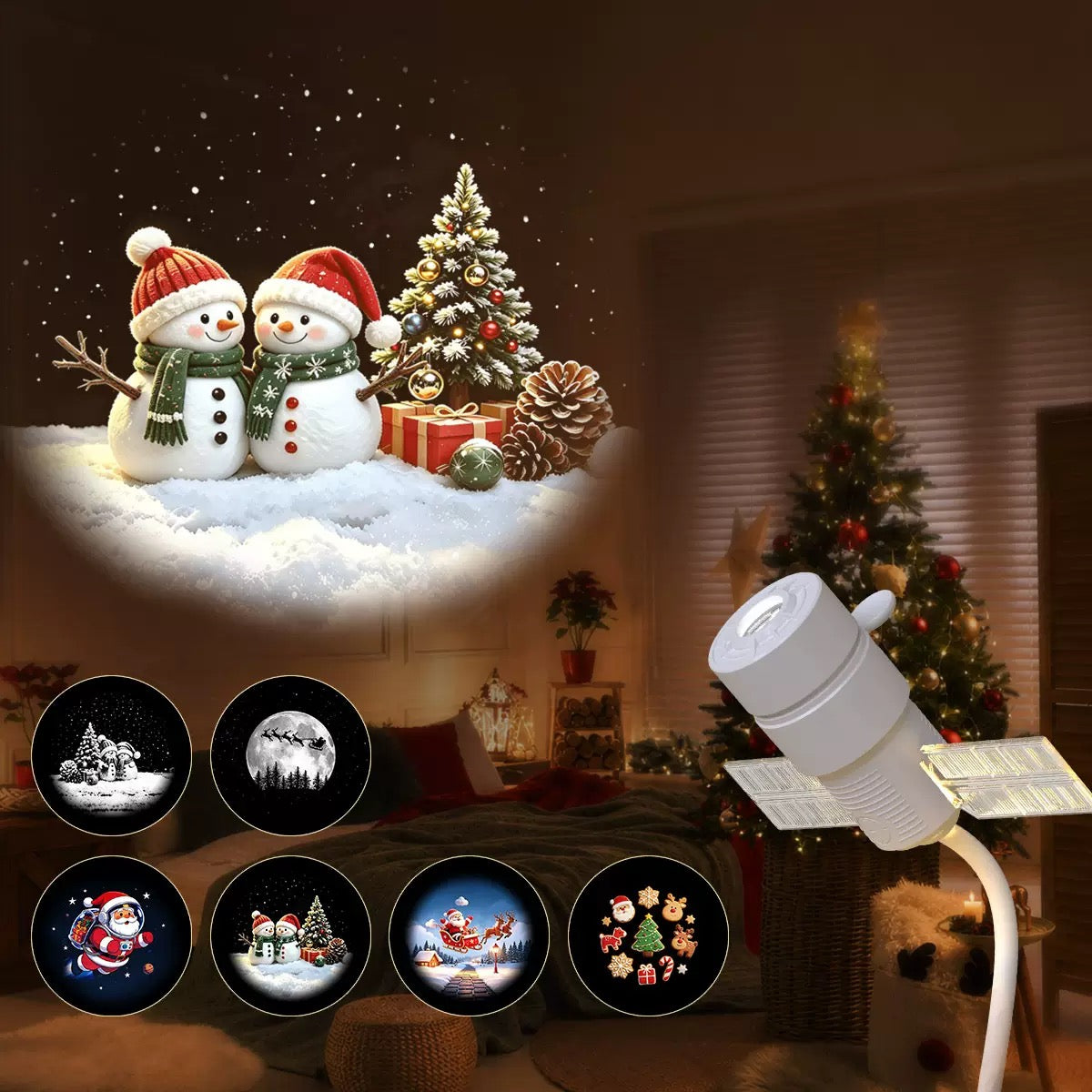 Christmas 2-in-1 Projection Night Light, USB Powered Holiday Projector Lamp with Interchangeable Films, 360° Flexible Touch Control Light for Car, Bedroom, Party & Christmas Decor