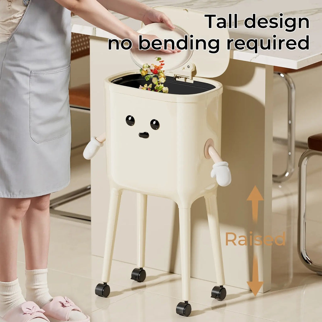 16L High-Leg Rolling Trash Can: Odor-Proof Slim Bin with 60 Free Bags