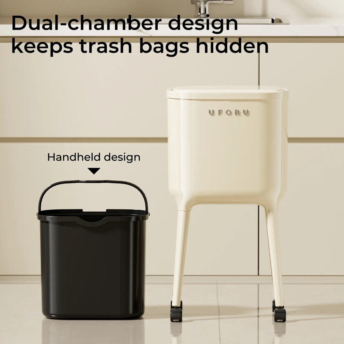 16L High-Leg Rolling Trash Can: Odor-Proof Slim Bin with 60 Free Bags