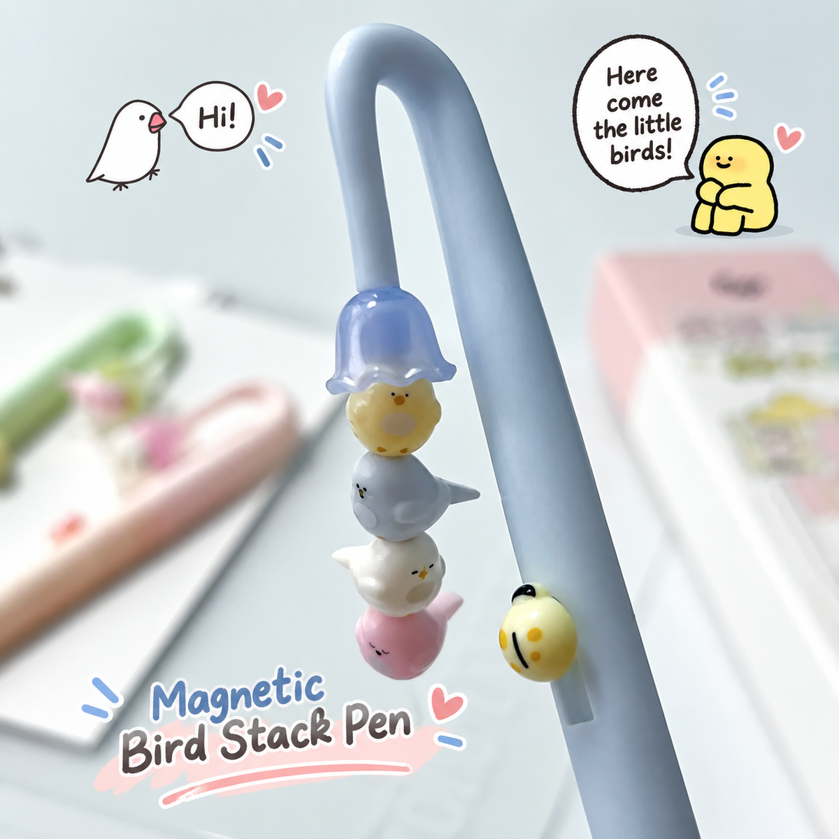 7-Style Interactive Pen Set, Cute Multi-Color Novelty Pens with Wings, Birds, Peacock, Magnetic & Transforming Designs for School, Office, Journaling & Gifts