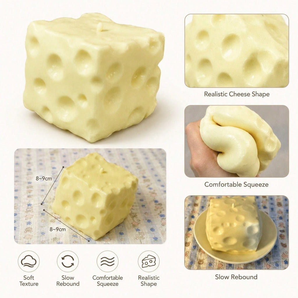 Big Cheese Squishy Toy, Soft Fluffy Cheese Sugar Cube Sensory Fidget Toy, Soft Shapeable Squeeze Ball For Stress Relief, Desk Toy, Party Gift, Holiday Gift, Birthday Gift For Adults