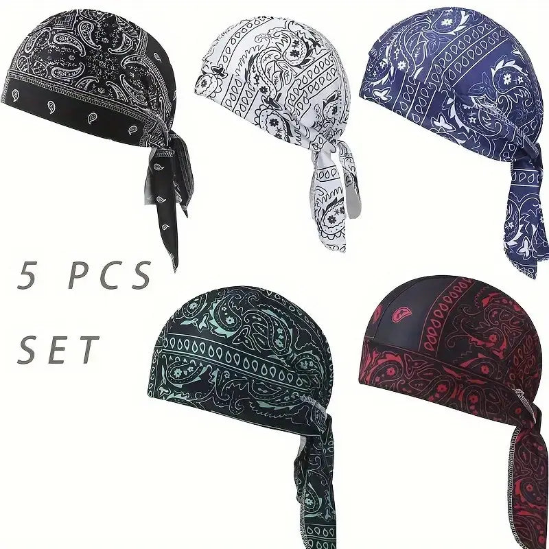 Paisley Cooling Headscarf Cap Set, Motorcycle Pirate Head Wrap Safety Helmet Liner, Elastic Fit Hand Washable Multifunctional Outdoor Headwear for Athletes & Outdoor Enthusiasts