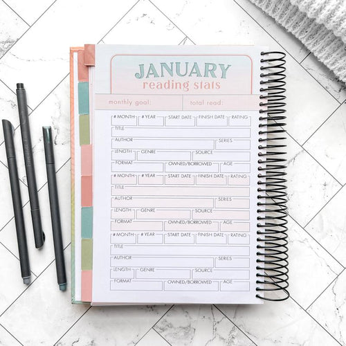 2026 Reading Tracker - book journal, hard cover, spiral bound