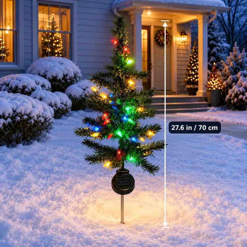 Solar Outdoor Lights, 4-Pack 27.6-Inch Pre-Lit Multicolor LED Christmas Tree Pathway Lights, Regular or Strawberry Light String Upgrade, Auto On/Off for Yard & Garden