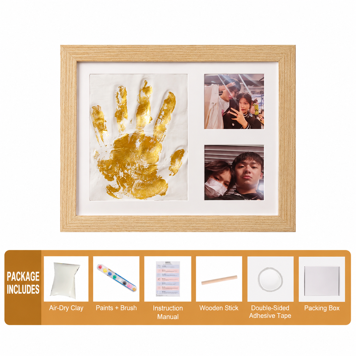 DIY Baby Handprint & Footprint Keepsake Frame Kit with Air-Dry Clay, 2 Photo Openings, Paint Set & Display Stand for Newborn, Pet Paw Prints & Family Gifts