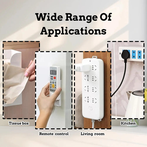 10 Counts Adhesive Punch-Free Socket Holder, Self Adhesive Desktop Socket Fixer, Power Strip Holder Wall Mount with Cable Organizer Clips, Suitable for WiFi Routers, Remote Controls