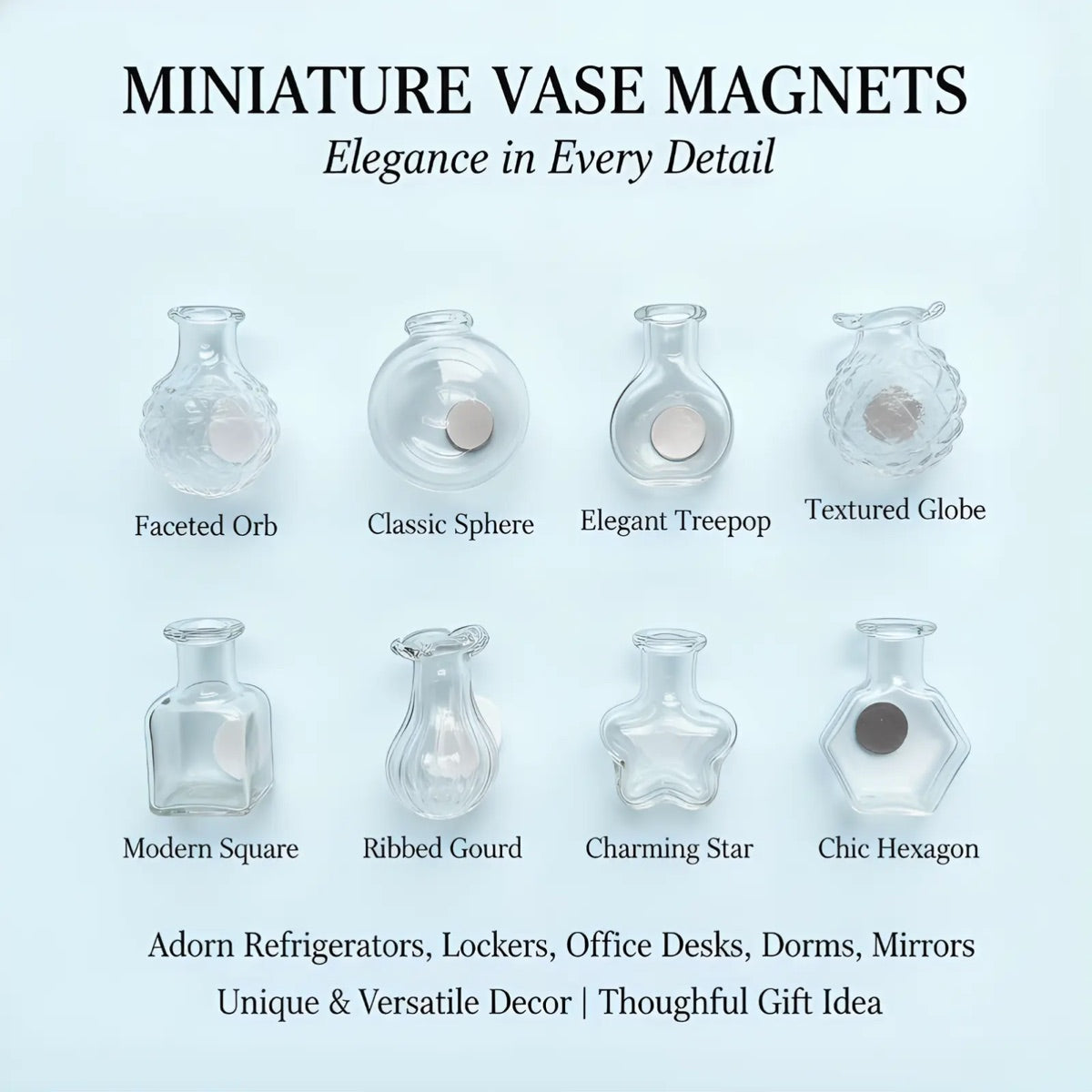 8-Piece Transparent Mini Vase Fridge Magnets
