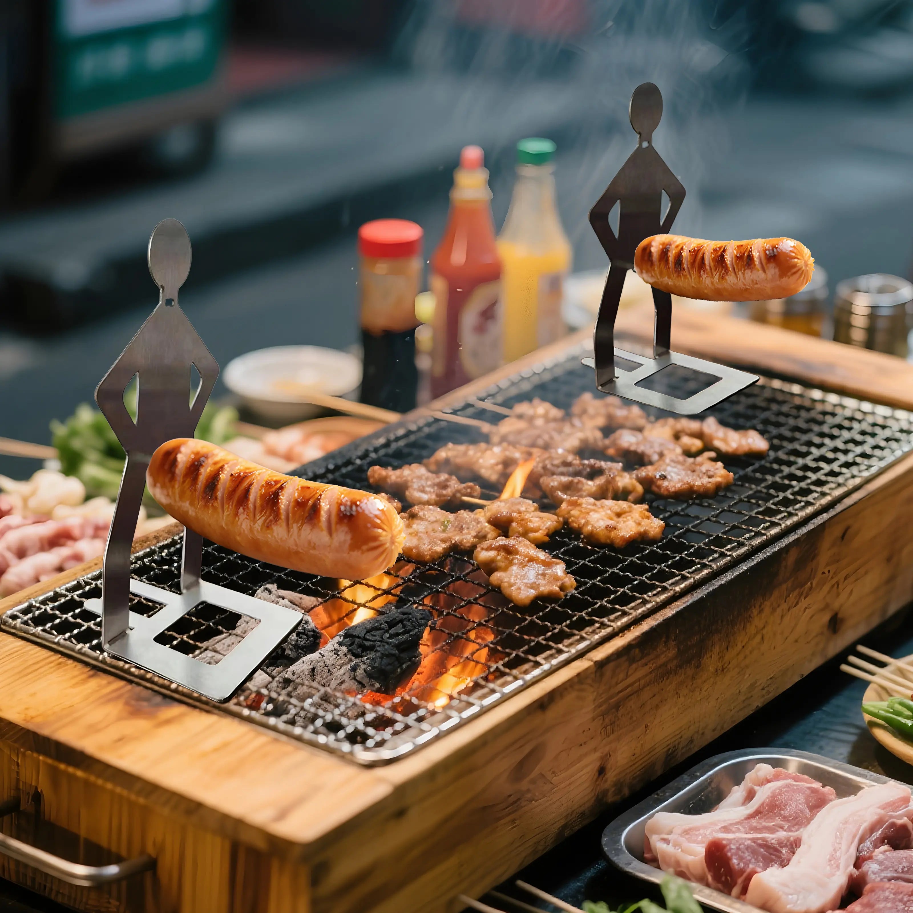 2PCS Funny Man Hot Dog Roaster: Portable Stainless Steel BBQ Rack